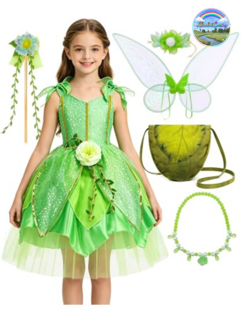 Girls Fairy Princess Costume Set with Wings Wand Dress